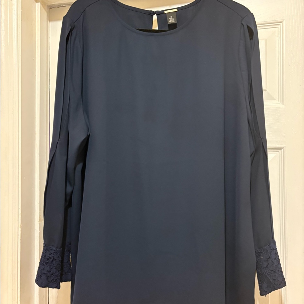 Chico's Navy Blue Blouse with Lace Cuffs
